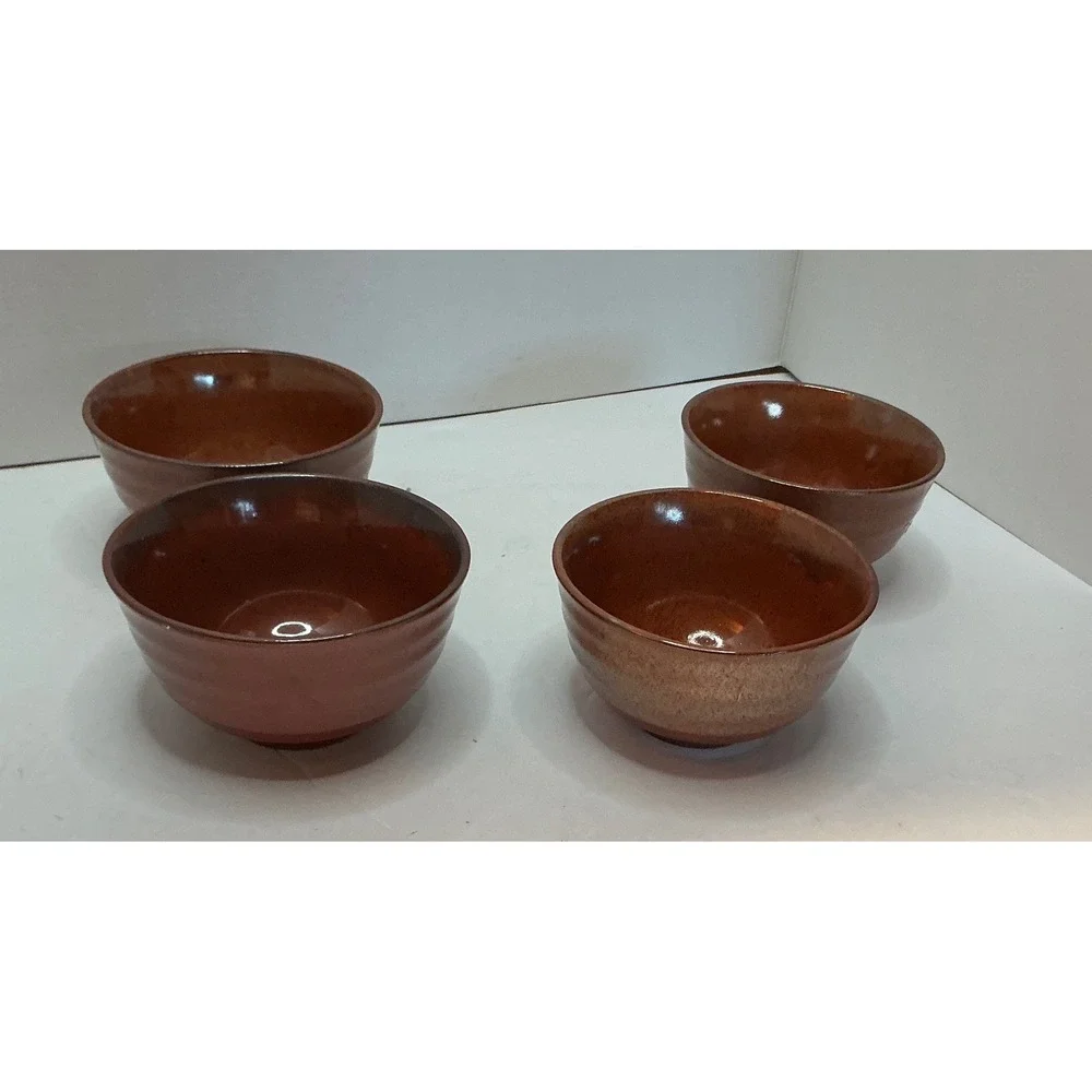 Unbranded Set of 4 Ceramic Bowls Cherry Blossom Sakura Brown Stoneware 4.5